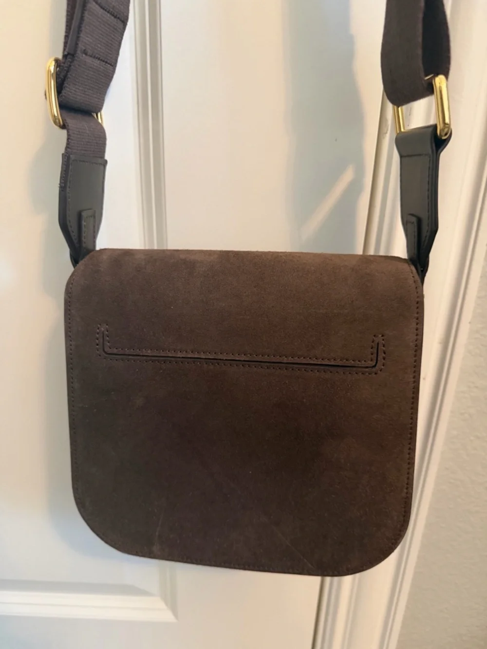 Tom Ford Dark Brown Suede Messenger Bag with Gold-Tone Hardware - Picture 5 of 10